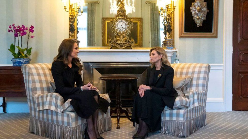 Princess of Wales sat with Ukraine's first lady in Buckingham palace opposite each other.