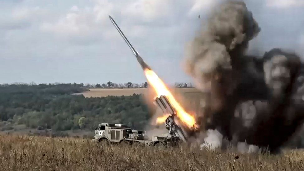 Russia released this image of a missile being launched in Donetsk on Tuesday