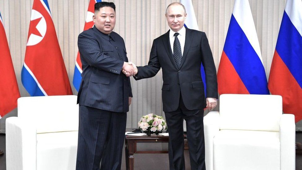 Russia's Vladimir Putin and North Korea's Kim Jong-un last met in 2019