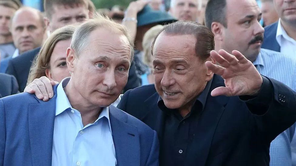 Mr Berlusconi with Mr Putin during a controversial visit to the annexed-Crimean peninsula in 2015