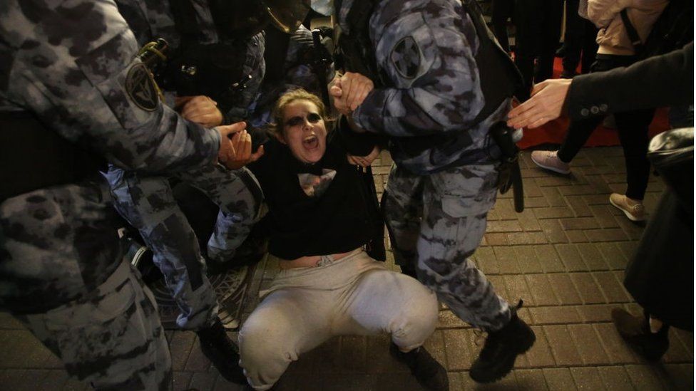 Hundreds of arrests have been reported at protests in Russia against the mobilisation.