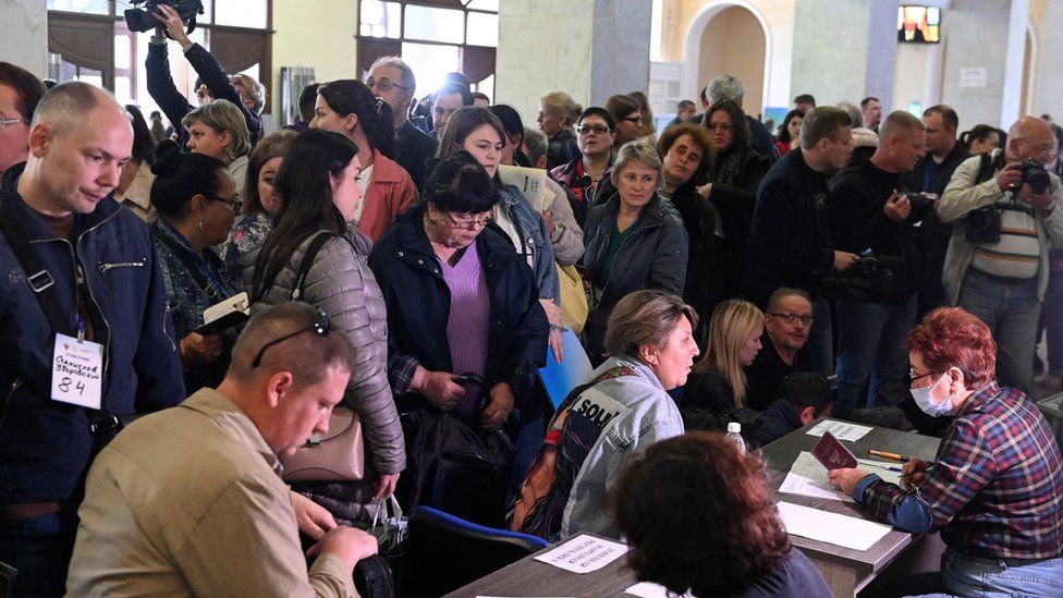 People voted at a polling station in the Russian city of Rostov-on-Don