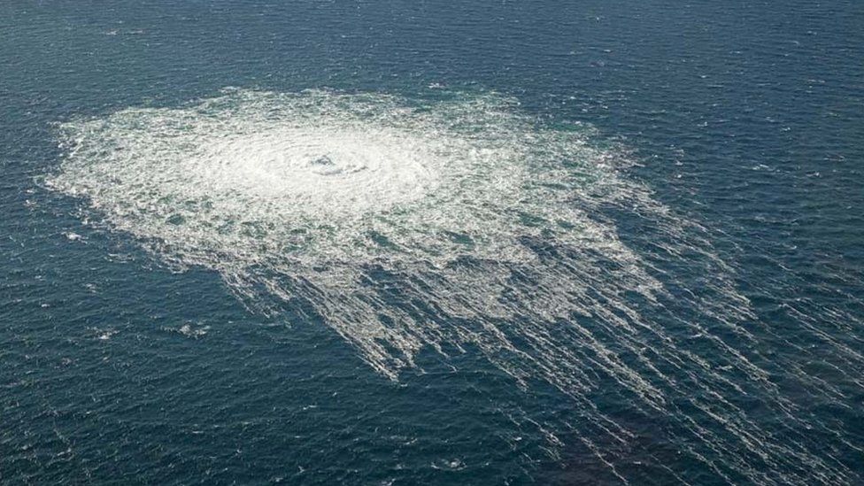Gas bubbles from the Nord Stream 2 leak on the surface of the Baltic Sea