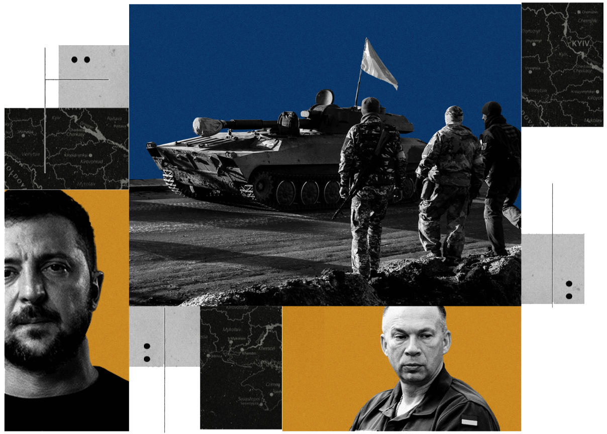 Украинский танк проезжает по Киеву, где президент Владимир Зеленский работал в бункере советской постройки, а генерал-полковник Александр Сырский руководил обороной столицы. 