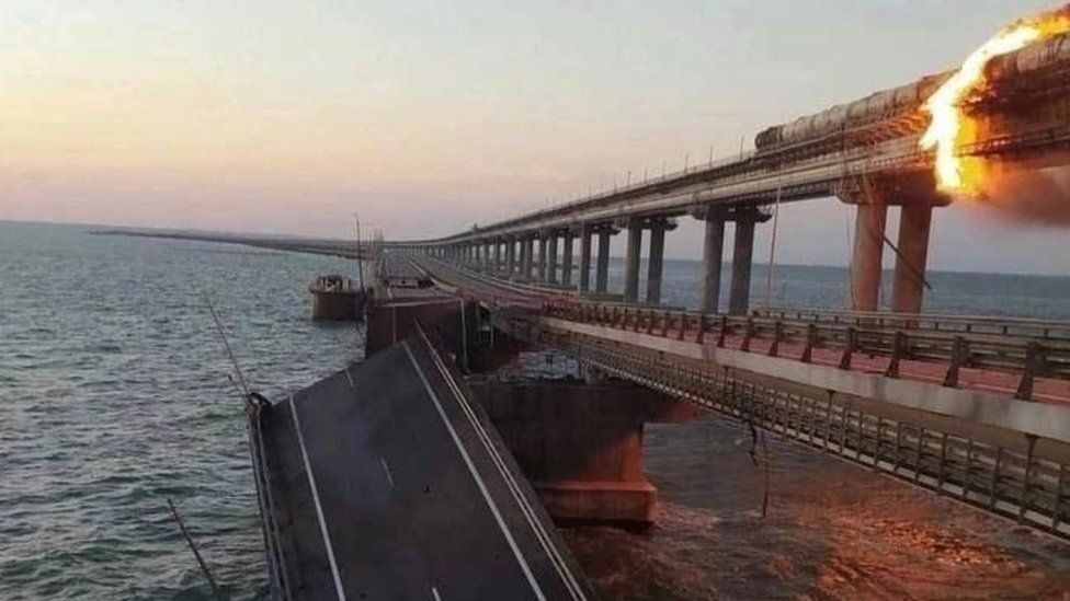 A still picture of the bridge was shared by Ukrainian presidential adviser Mykhaylo Podolyak