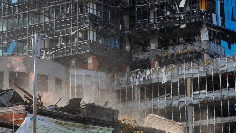 Blast damage in Kyiv on Monday