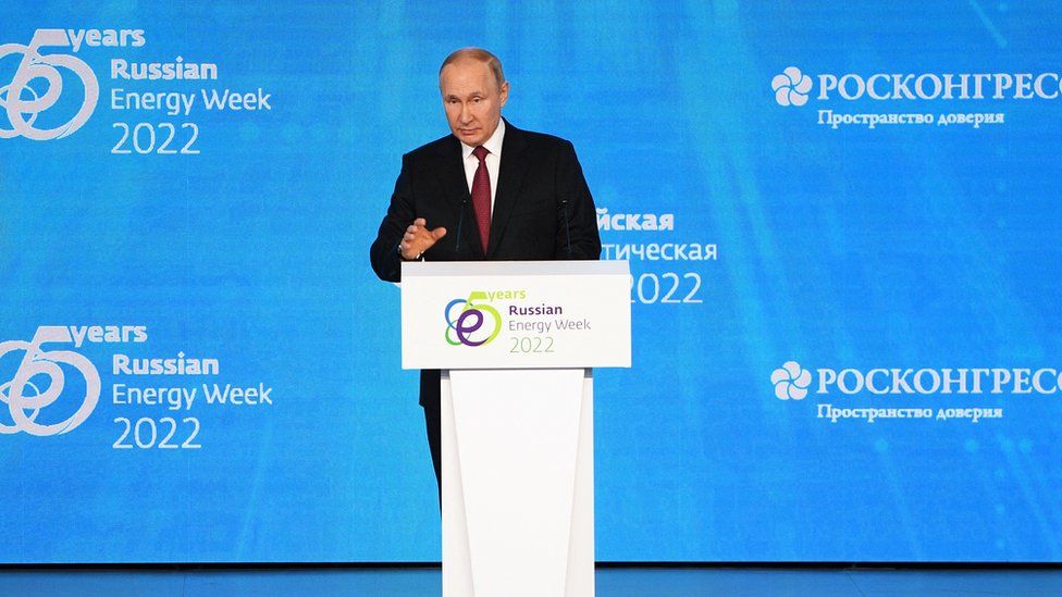 Russian President Putin tells the Russian Energy Forum in Moscow that the West is to blame for intensifying the global energy crisis.