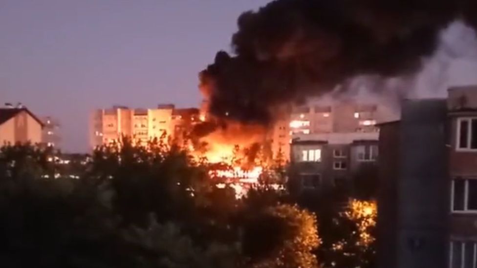 Footage shared on social media showed flames pouring from an apartment block