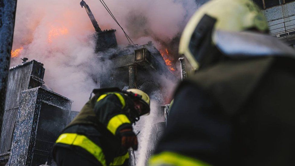 Ukrainian firefighters tackled two big fires in the capital Kyiv on Tuesday