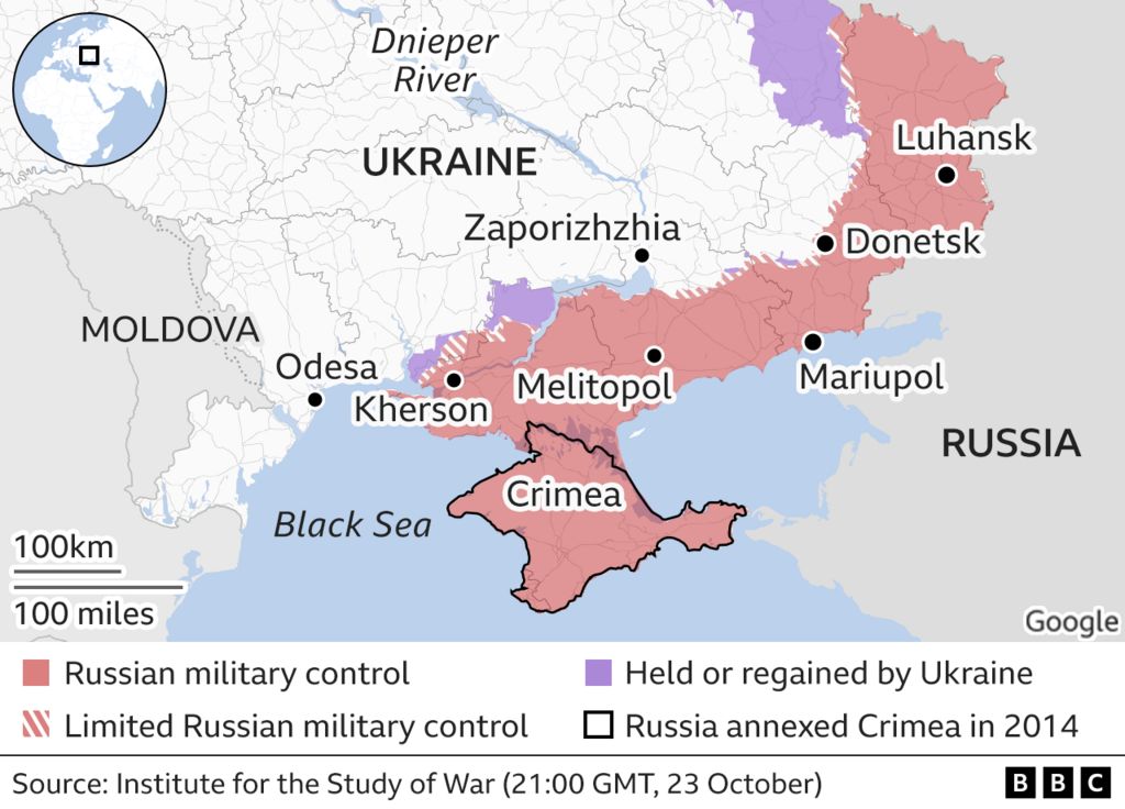 Graphic showing areas of Russian control