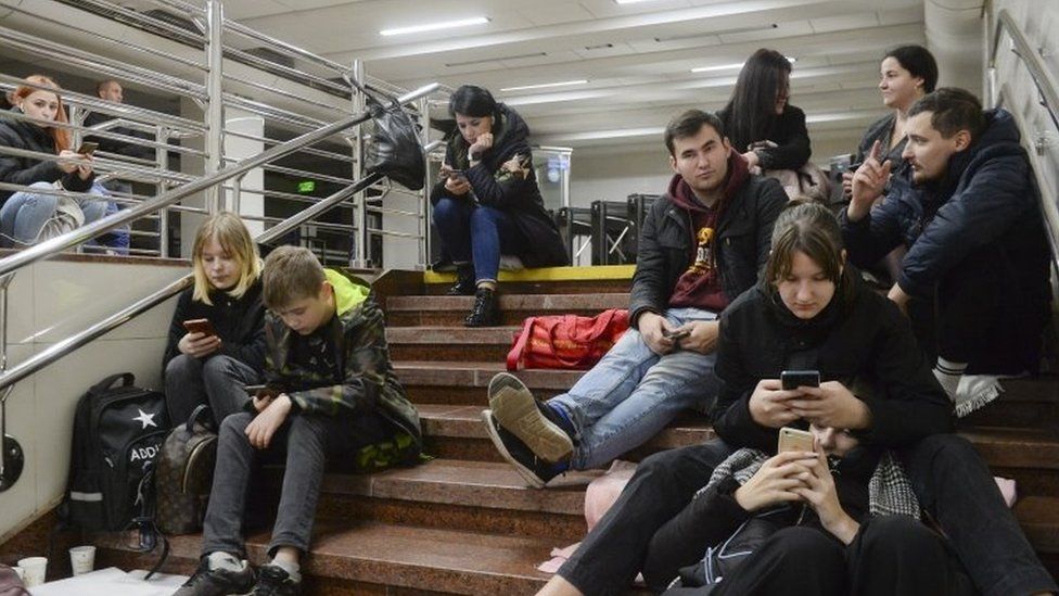 In Kyiv, many residents were hiding inside the city's metro stations