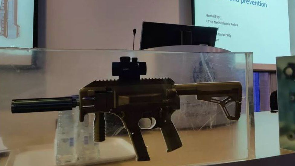 A 3D printed gun on display at a Europol conference on the topic