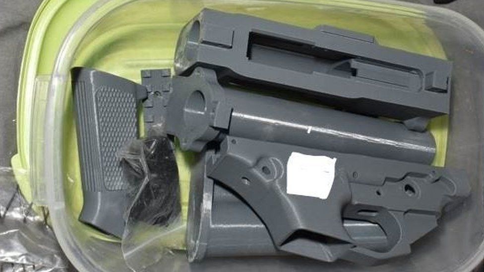 A box of 3D printed firearms components recovered during the Met Police raid