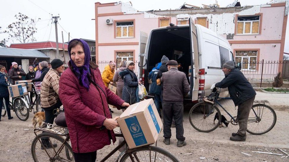 An aid delivery in Pravdyne, near Kherson