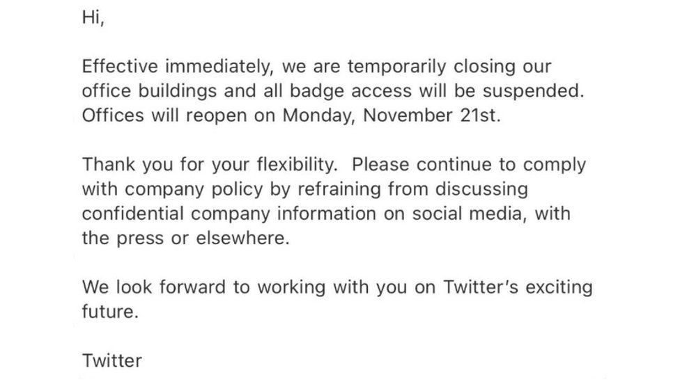 The message sent to Twitter staff
