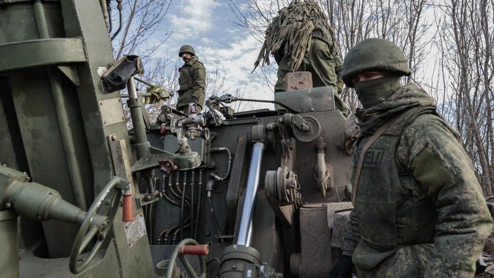 Forces of the self-proclaimed Donetsk People's Republic prepare to fire a self-propelled mortar 2S4 'Tulip' not far from Bakhmut, Donetsk region, Ukraine, 01 December 2022