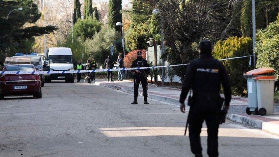 Security has been stepped up at Ukraine's embassy in Madrid, Spain