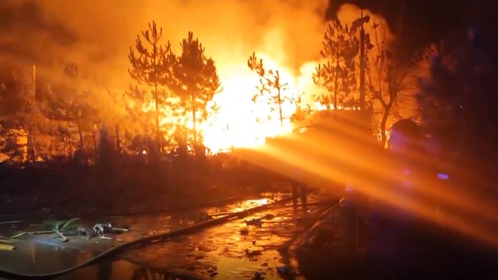 Moscow-backed authorities in Melitopol posted images of a fire