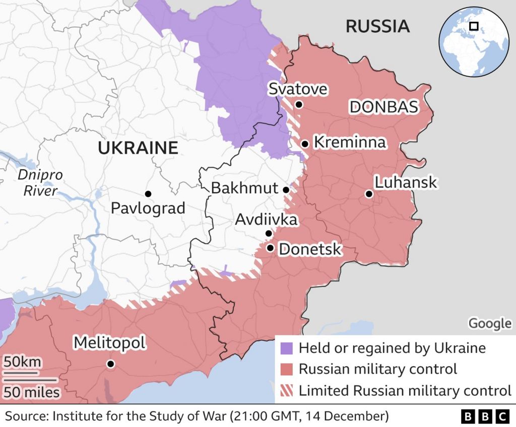 Map showing east Ukraine