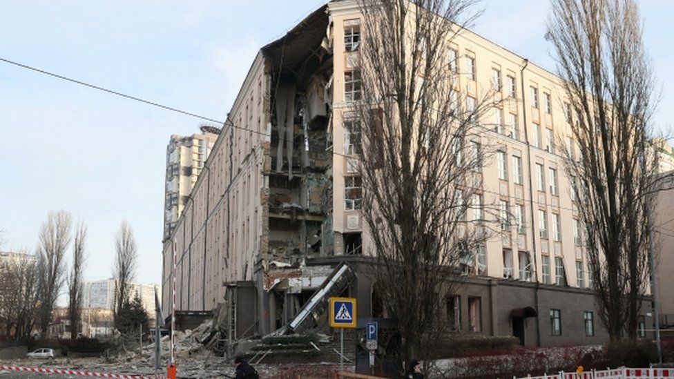 A hotel was among buildings damaged in the attacks