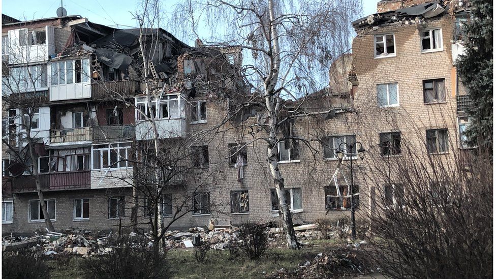 Bombs have ripped through facades of buildings everywhere in Bakhmut