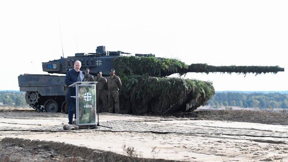 German Chancellor Olaf Scholz is under pressure to allow Kyiv a supply of the Leopard 2 tank - pictured here last year