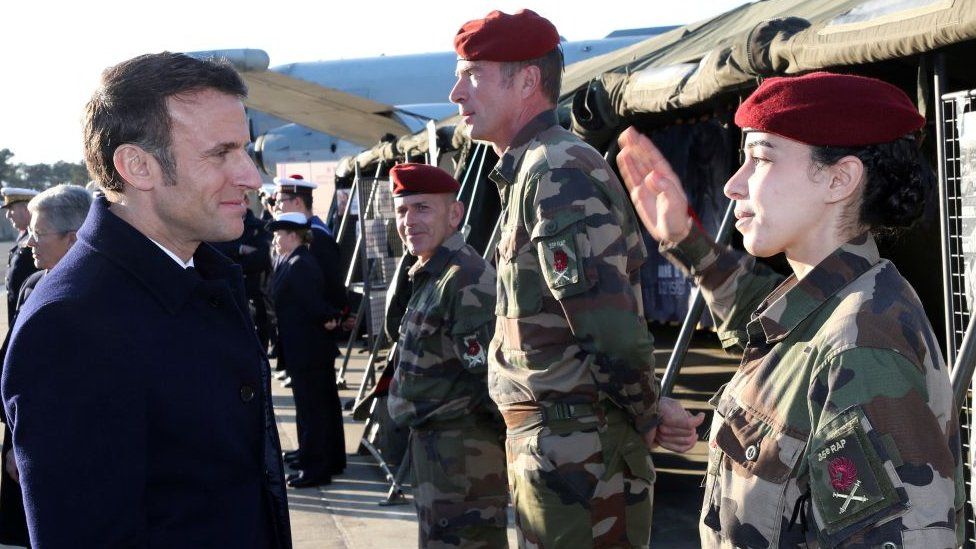 President Macron gave details of his proposals to refocus the French military at an airbase in south-west France