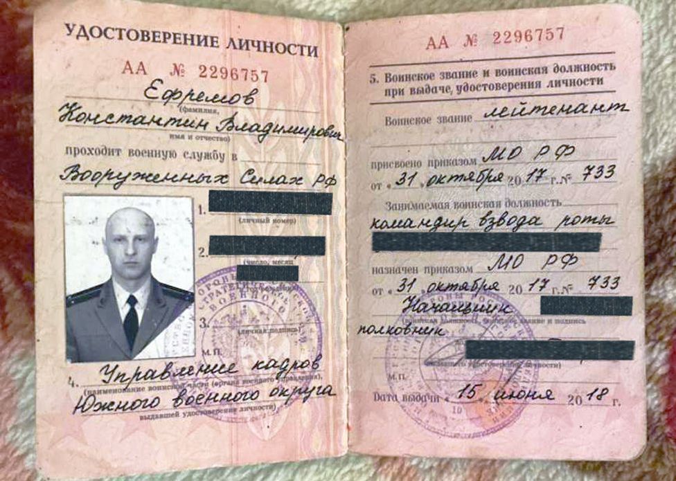 Konstantin Yefremov showed the BBC his Russian military identification papers