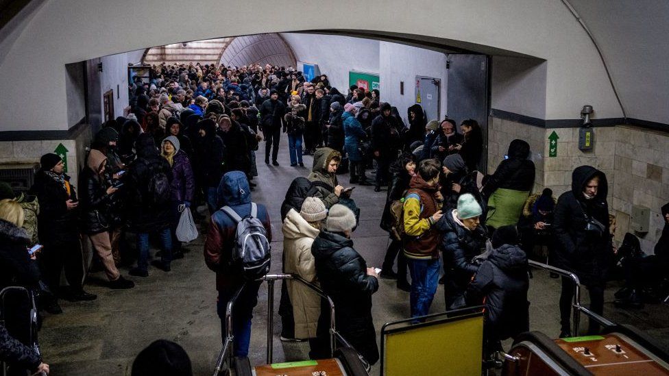 Residents of the Ukrainian capital Kyiv took shelter in metro stations amid Friday's Russian attack