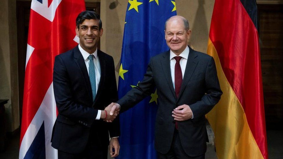UK Prime Minister Rishi Sunak and German Chancellor Olaf Scholz