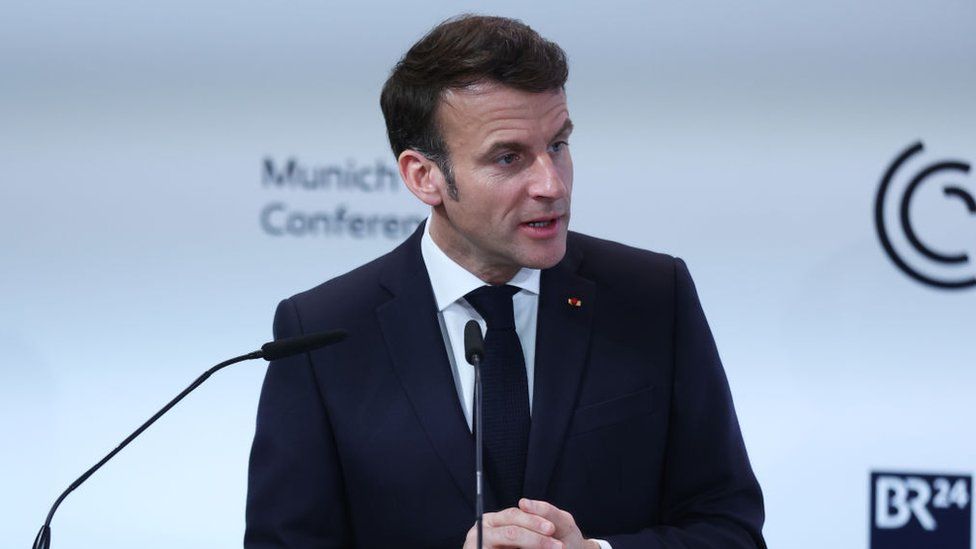 In a speech to world leaders, Emmanuel Macron did not shy away from mentioning Russia-Ukraine peace talks as a final goal