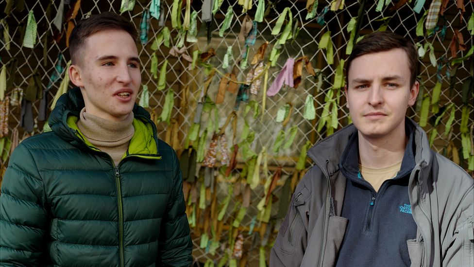 Dmytro Kisilenko (left) and Maxsym Lutsyk admit they felt fear when they joined the war one year ago