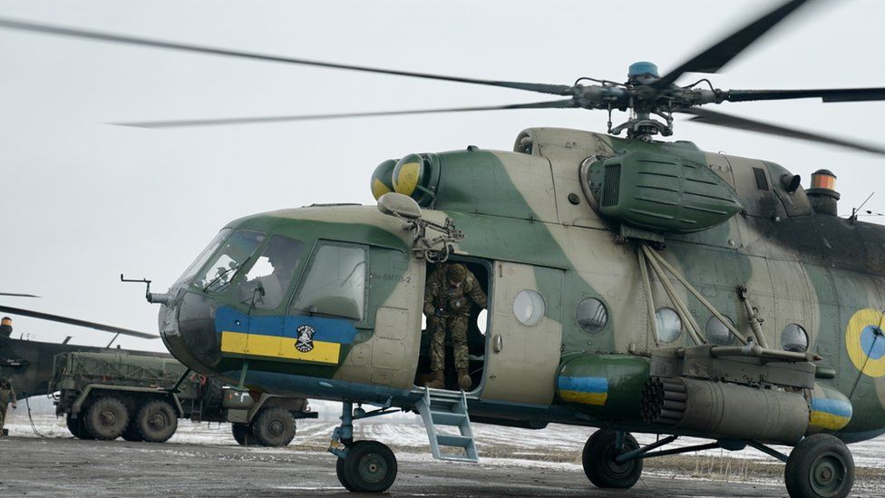 The helicopter on the ground in eastern Ukraine