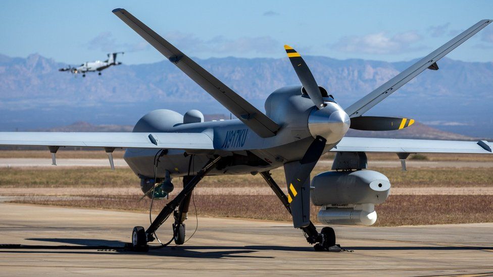 Reaper drones are surveillance aircraft with a 20m (66ft) wingspan
