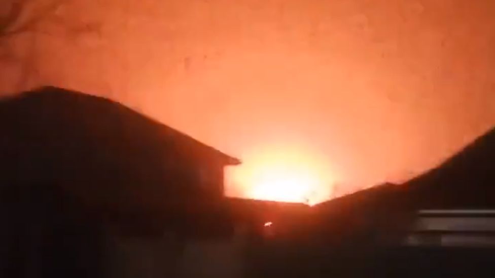 Footage shared on social media showed an explosion lighting up the night sky