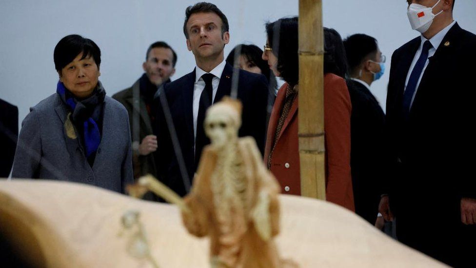 Mr Macron attended an art exhibition in Beijing on Wednesday night featuring French and Chinese artists