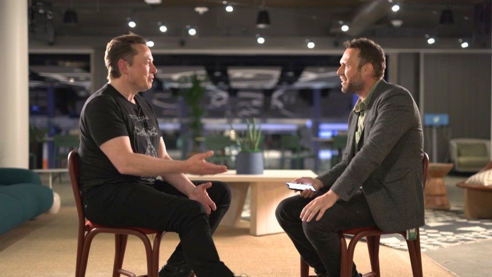 Elon Musk speaks to the BBC's correspondent James Clayton