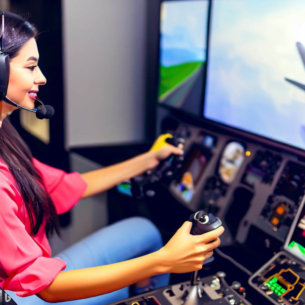 Девушка играет в Microsoft Flight Simulator 