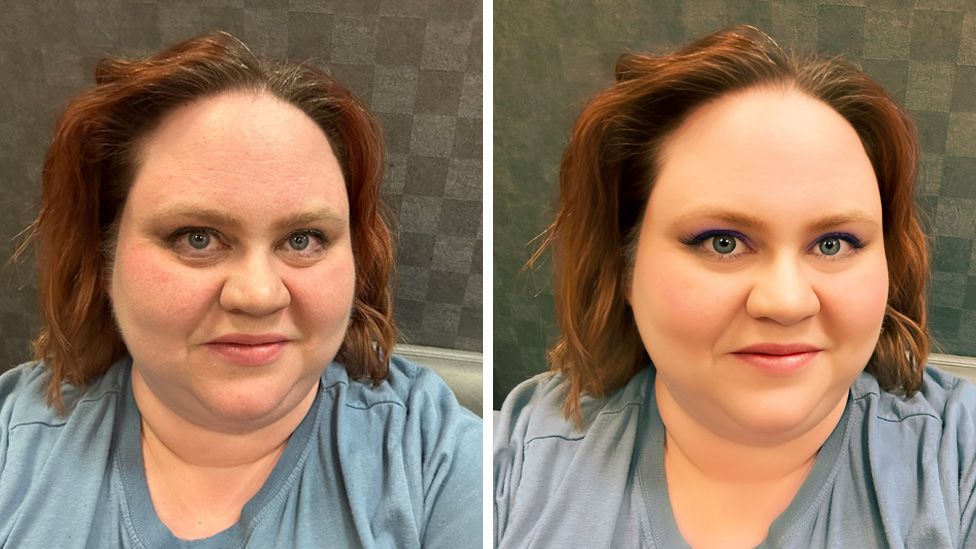 Krystle Berger before and after she has used an app called FaceTune to change her appearance