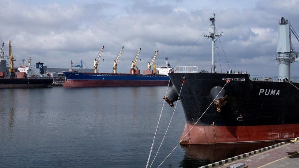 A grain terminal at the port in Odesa in Ukraine