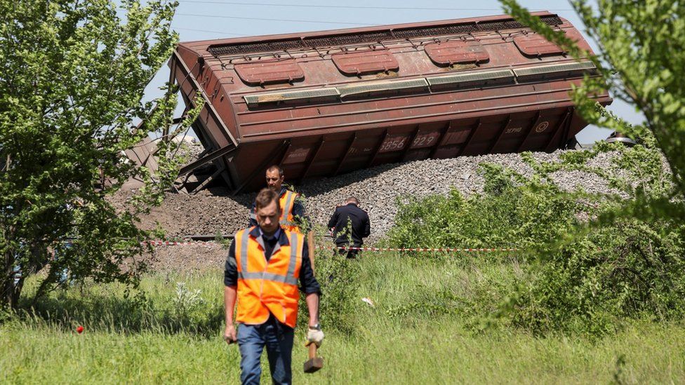 The train derailed near Simferopol on Thursday morning, Russian-appointed officials in Crimea say