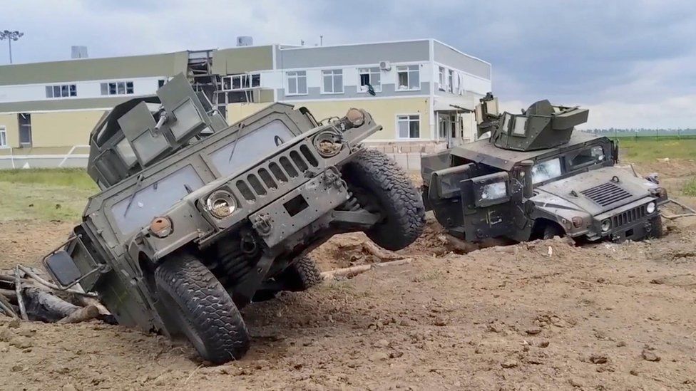 The Russian defence ministry released photos of abandoned or damaged Western military vehicles, including US-made Humvees