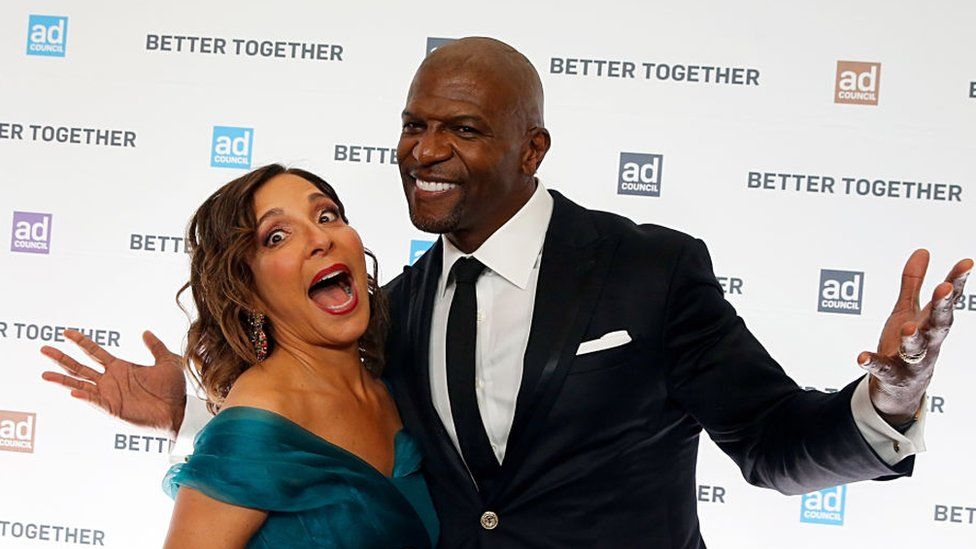 Ms Yaccarino's social media accounts are dotted with celebrity appearances. She is pictured here with actor Terry Crews, who appeared on the NBC sitcom Brooklyn 99