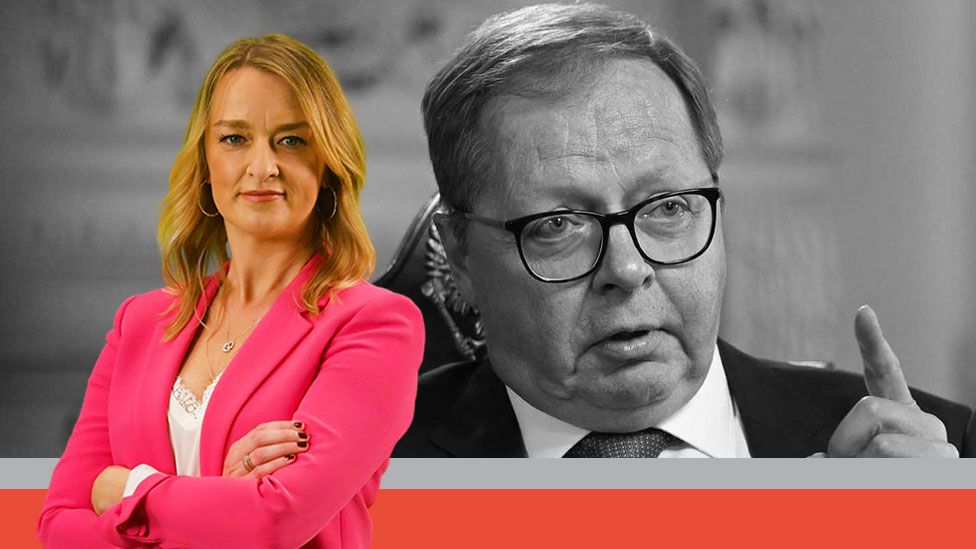 Montage of Laura Kuenssberg and Andrei Kelin, Russia's ambassador to the UK