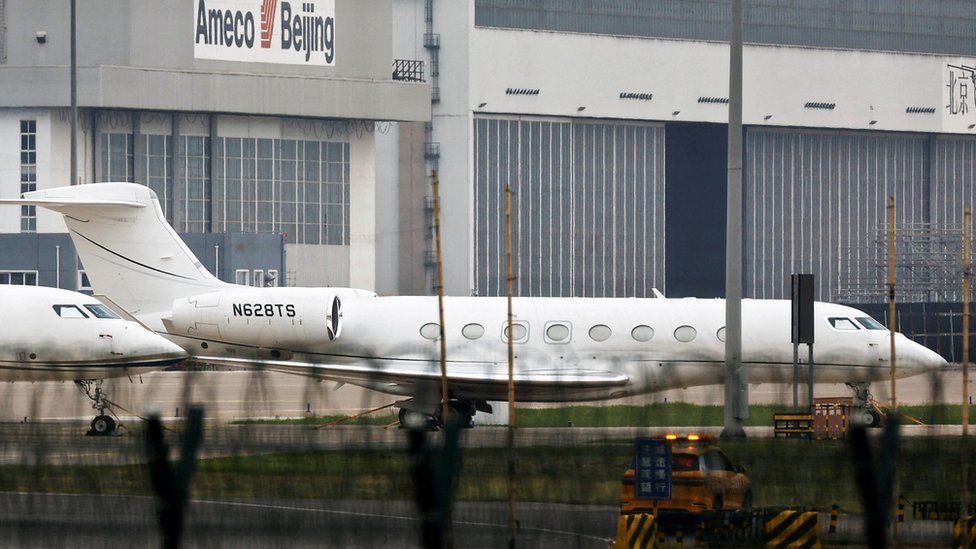 Elon Musk's private jet at an airport in Beijing on Tuesday