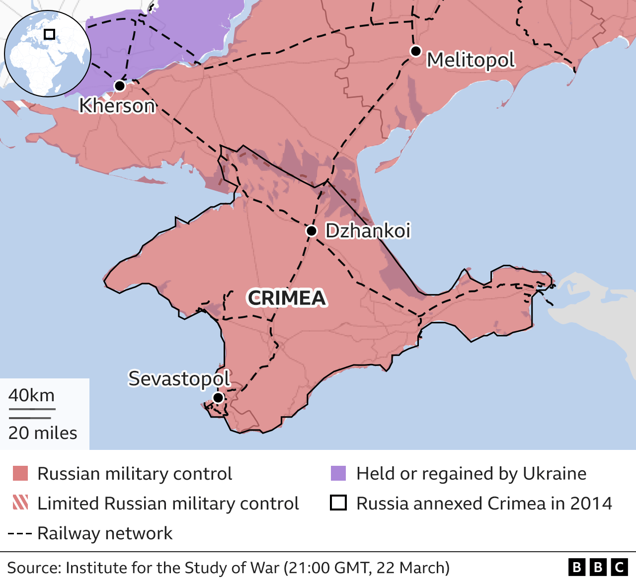 Map showing Dzhankoi in Crimea..