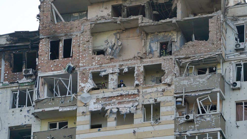 A block of flats in Kyiv following a Russian attack in late May