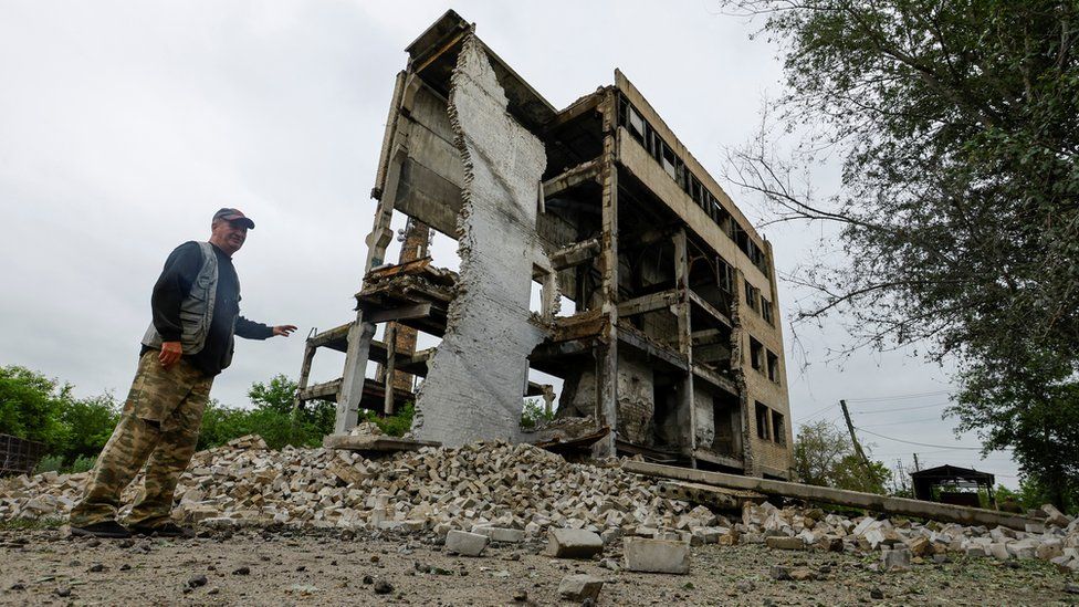 A building destroyed on a poultry farm in Luhansk region on Wednesday