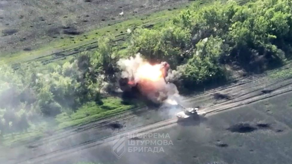 A video released by the Ukrainian army claims to show a military vehicle near Bakhmut. The BBC has not verified the date of the image