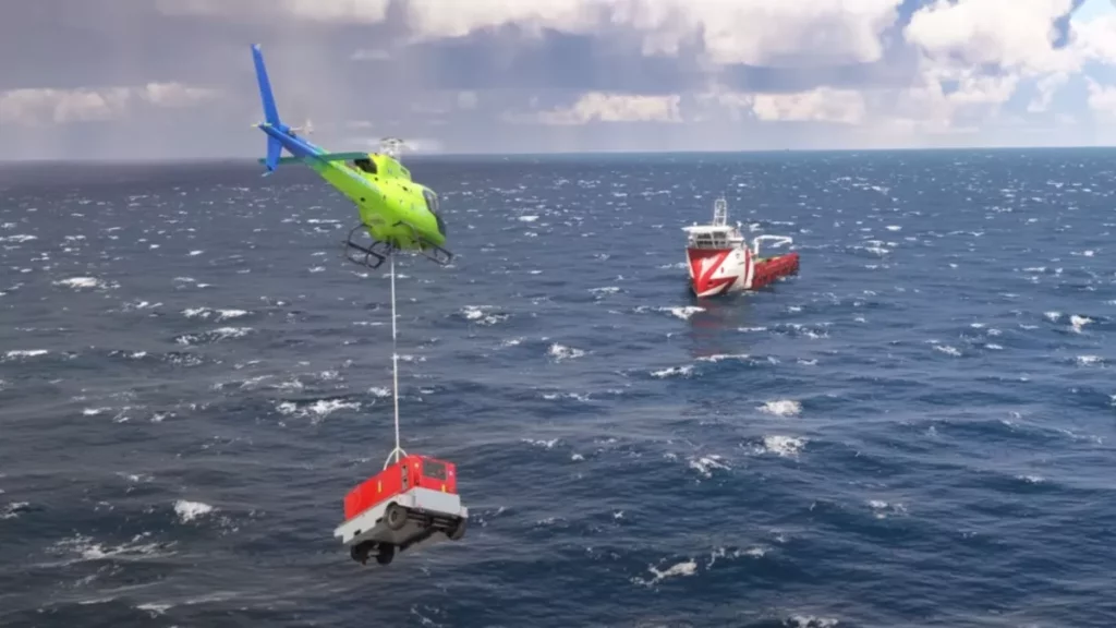 Вертолет, выполняющий задание по перевозке грузов в Microsoft Flight Simulator 2024